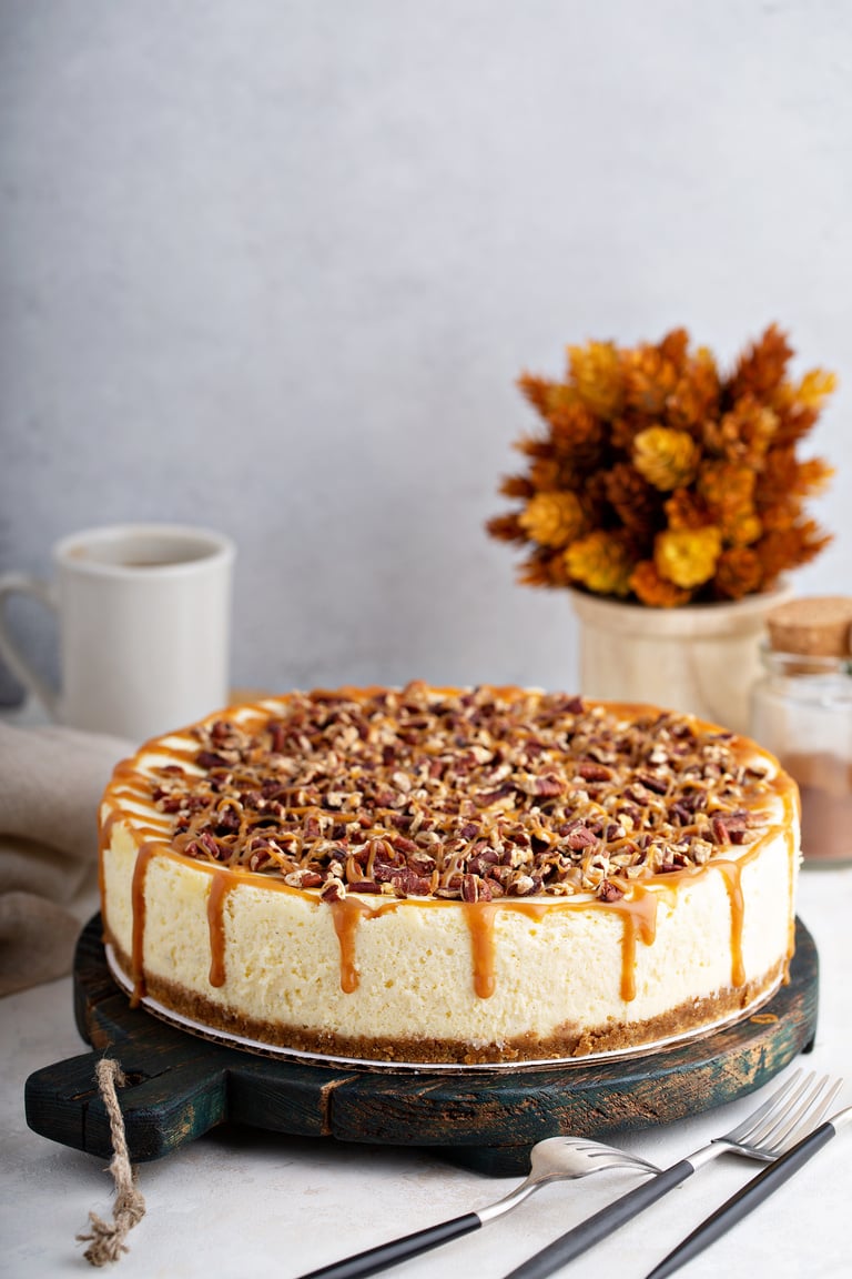 Caramel pecan cheesecake